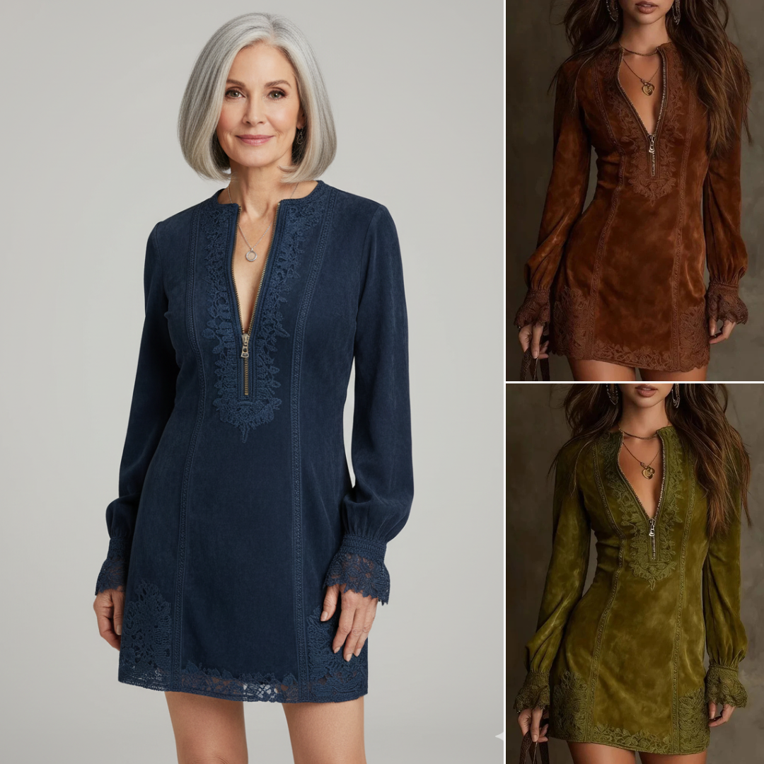 Eva | Robe Élégante en Suède et Dentelle